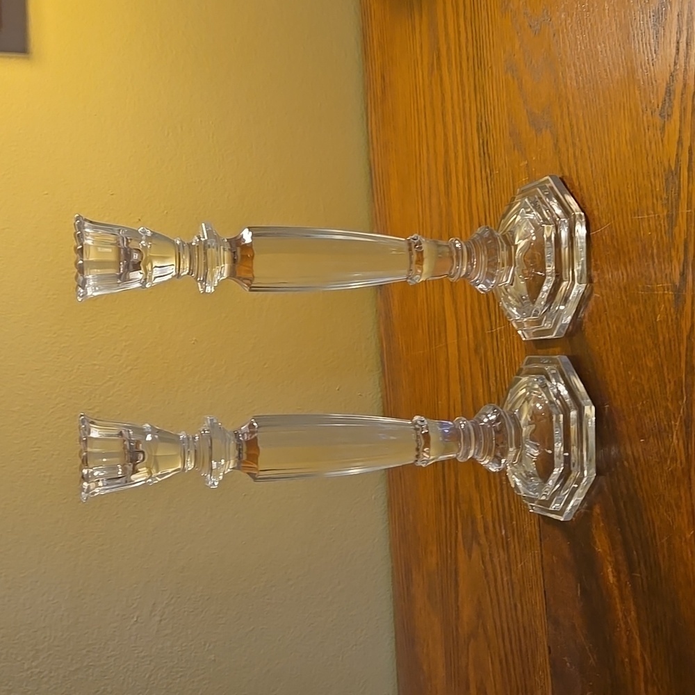 Vintage Pair of Glass Candleholders 9 inches tall